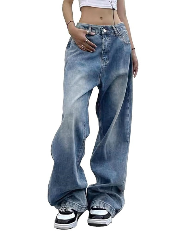 Mid Waist Baggy Wide Leg Denim Pants