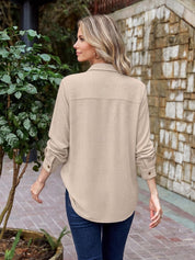 Waffle Knit Shacket Button Down Long Sleeve with Pocket