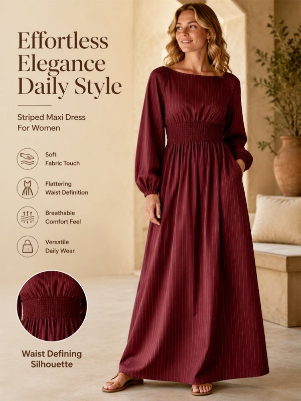 Striped Elastic Waist Maxi Dress