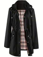 Solid Color Drawstring Zip Up Hooded Coat
