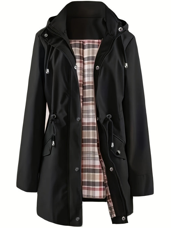 Solid Color Drawstring Zip Up Hooded Coat