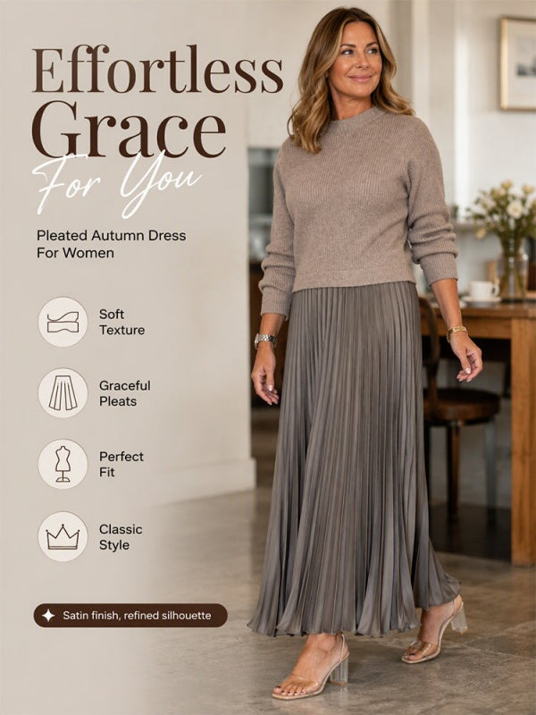 Sweater-Spliced Pleated Maxi Dress