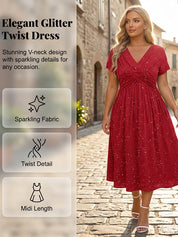 Crossover V-Neck Midi Dress with Pockets
