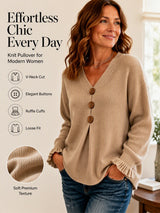 V-Neck Ribbed Knit Pullover Sweater