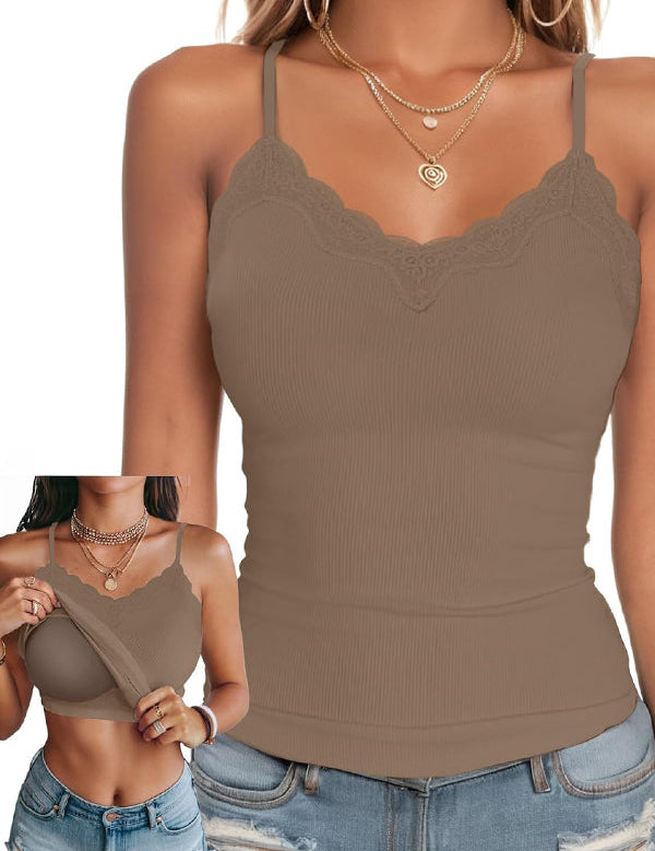Lace-Trimmed Bra Pads Cami Top
