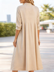 Retro Three-Quarter Sleeve V-Neck Pocket Dress