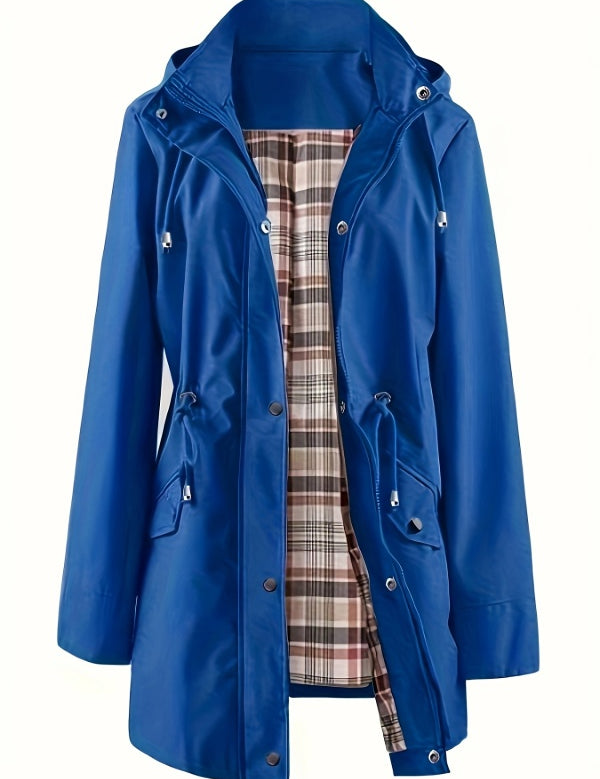 Solid Color Drawstring Zip Up Hooded Coat