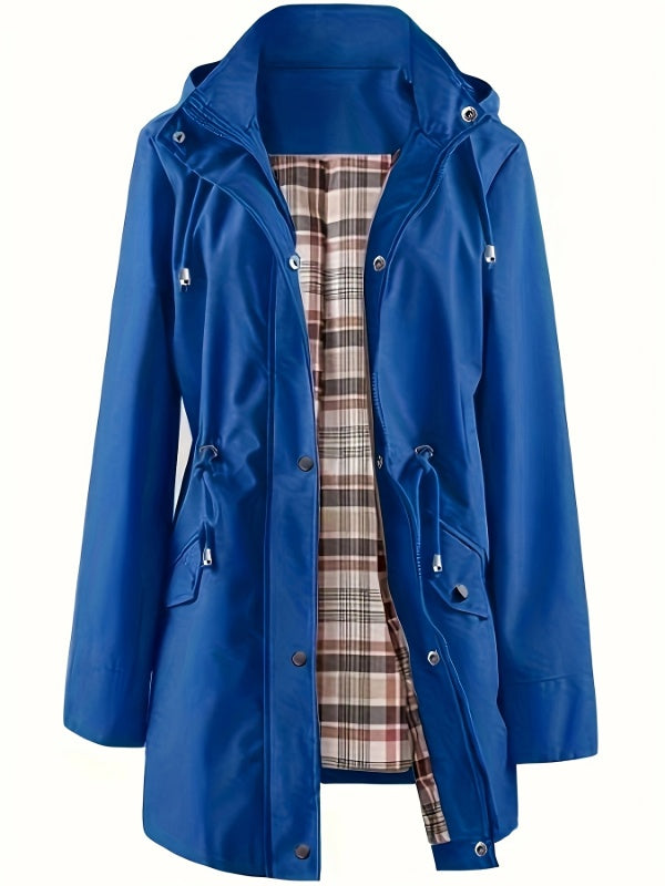 Solid Color Drawstring Zip Up Hooded Coat