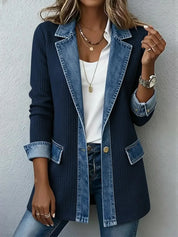 Ribbed Knit Jacket with Denim Trim