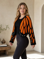 Butterfly-Wing Open-Front Knit Cardigan