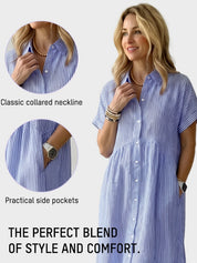 Striped Cotton Button-Front Midi Shirt Dress