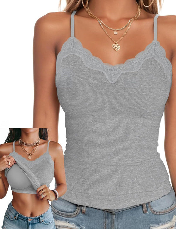 Lace-Trimmed Bra Pads Cami Top