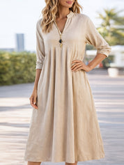 Retro Three-Quarter Sleeve V-Neck Pocket Dress