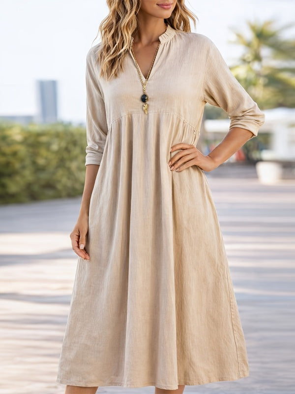 Retro Three-Quarter Sleeve V-Neck Pocket Dress