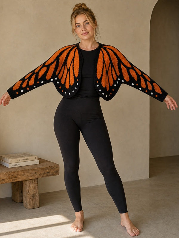 Butterfly-Wing Open-Front Knit Cardigan