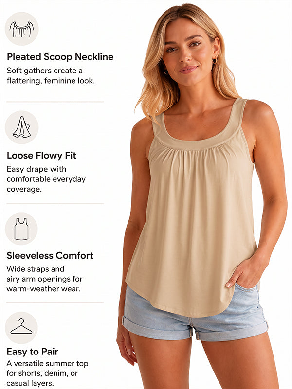 Solid Color Pleated Tank Top