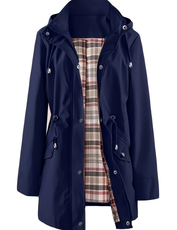 Solid Color Drawstring Zip Up Hooded Coat