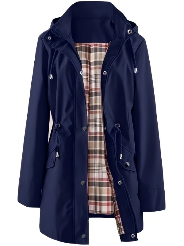 Solid Color Drawstring Zip Up Hooded Coat