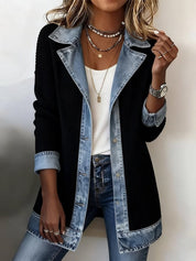 Ribbed Knit Jacket with Denim Trim