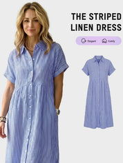 Striped Cotton Button-Front Midi Shirt Dress
