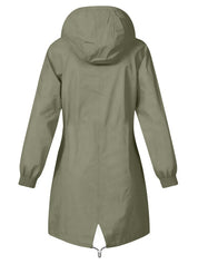 Solid Color Drawstring Zip Up Hooded Coat