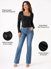 Square Neck Long Sleeve with Built-in Bra