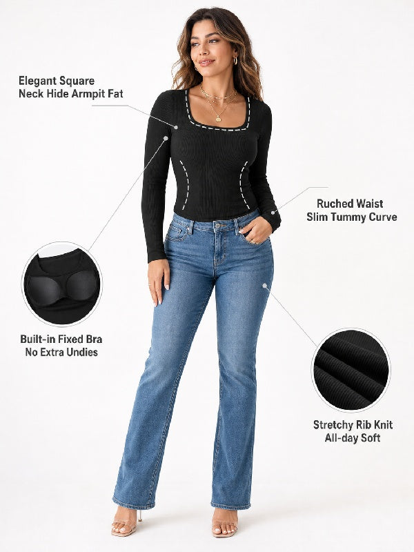 Square Neck Long Sleeve with Built-in Bra