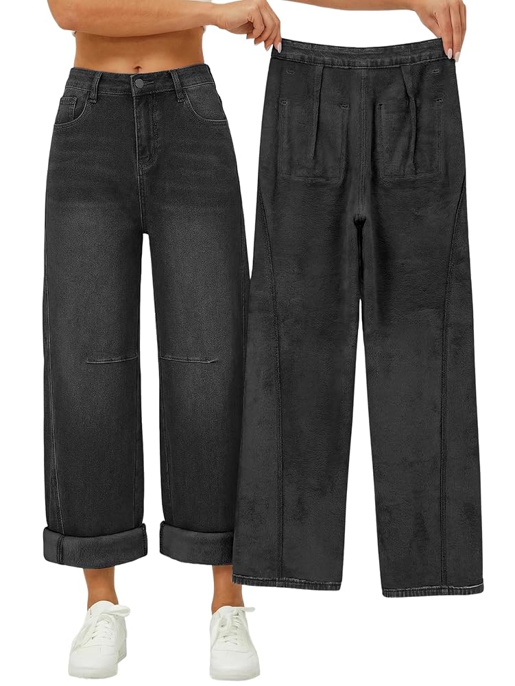 Straight Leg Boyfriend Jeans for Women, Mid-High Rise Loose Fit Denim Pants with Pocket