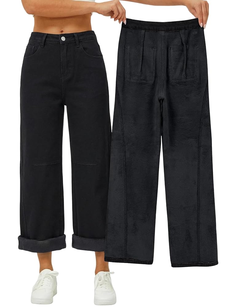 Straight Leg Boyfriend Jeans for Women, Mid-High Rise Loose Fit Denim Pants with Pocket