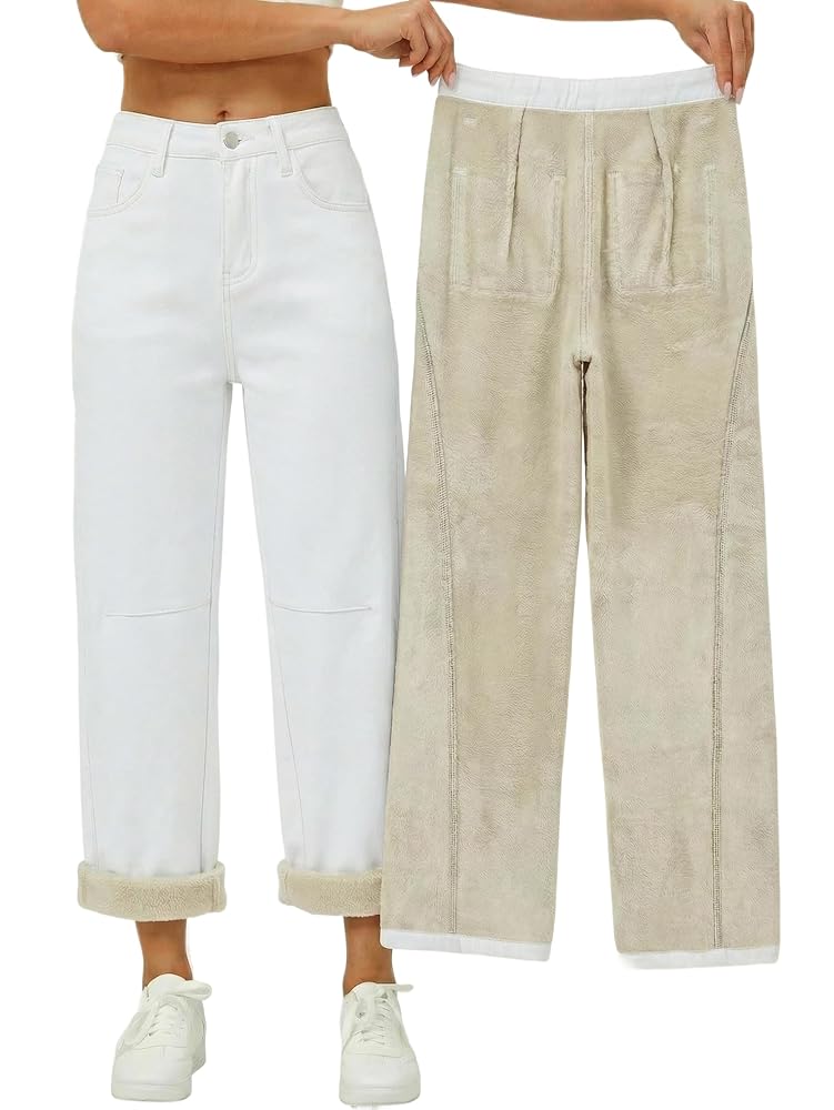 Straight Leg Boyfriend Jeans for Women, Mid-High Rise Loose Fit Denim Pants with Pocket