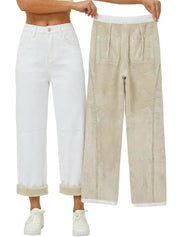 Straight Leg Boyfriend Jeans for Women, Mid-High Rise Loose Fit Denim Pants with Pocket