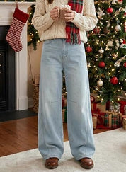 Straight Leg Boyfriend Jeans for Women, Mid-High Rise Loose Fit Denim Pants with Pocket