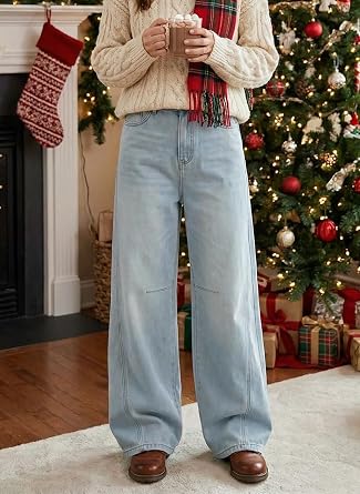 Straight Leg Boyfriend Jeans for Women, Mid-High Rise Loose Fit Denim Pants with Pocket