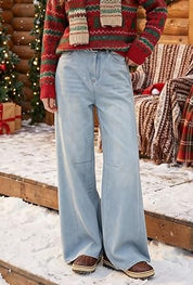 Straight Leg Boyfriend Jeans for Women, Mid-High Rise Loose Fit Denim Pants with Pocket