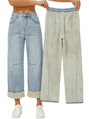 Straight Leg Boyfriend Jeans for Women, Mid-High Rise Loose Fit Denim Pants with Pocket
