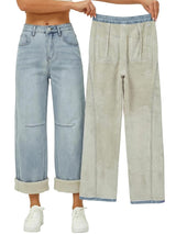 Straight Leg Boyfriend Jeans for Women, Mid-High Rise Loose Fit Denim Pants with Pocket