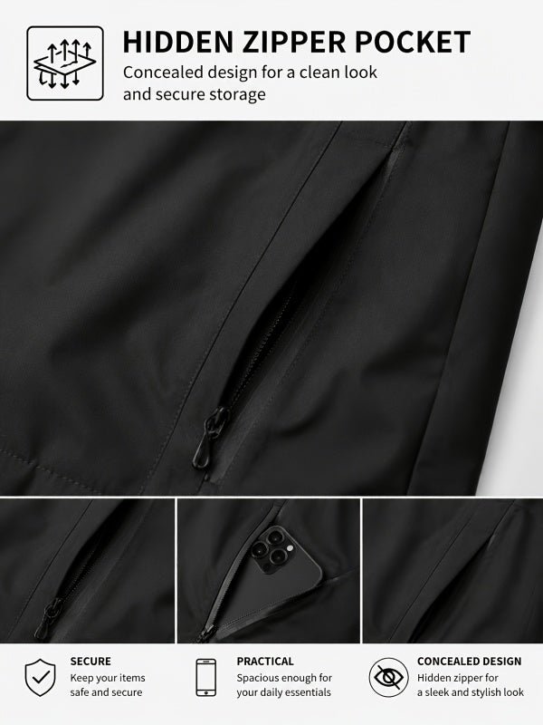 Plain Waterproof Windproof Drawstring Zip Up Jacket