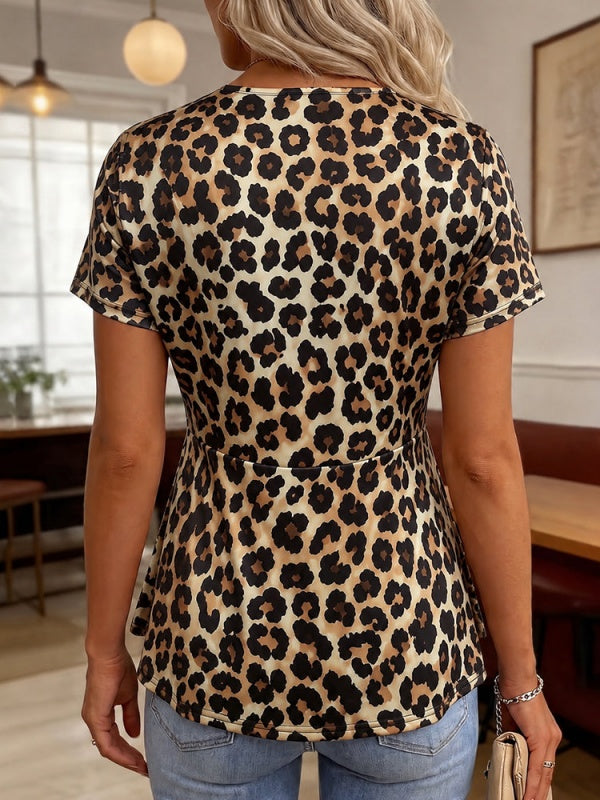 Women’s V-Neck Leopard Twist-Front Top