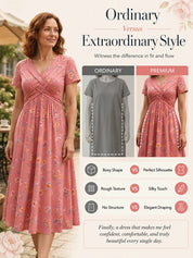 Women's V-Neck Floral Print Dress with Twist Waist