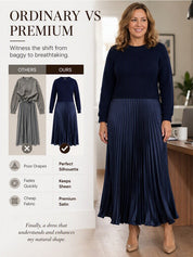 Sweater-Spliced Pleated Maxi Dress
