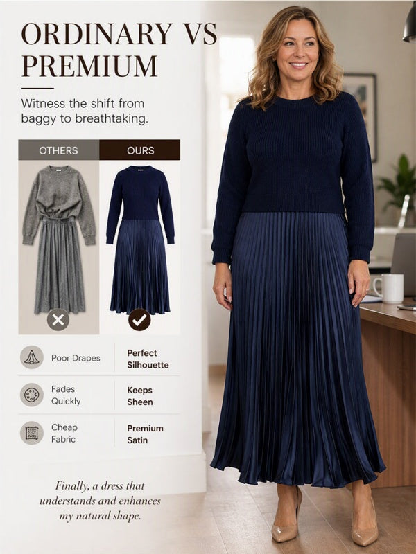 Sweater-Spliced Pleated Maxi Dress