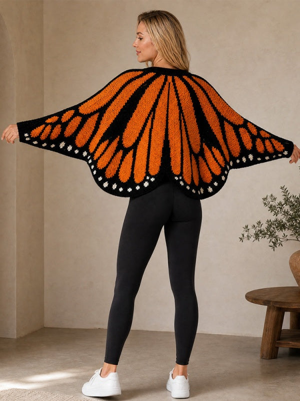 Butterfly-Wing Open-Front Knit Cardigan