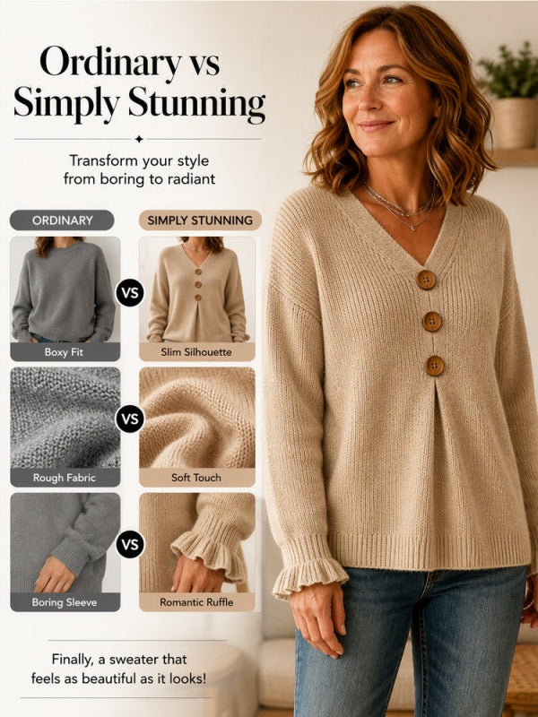 V-Neck Ribbed Knit Pullover Sweater