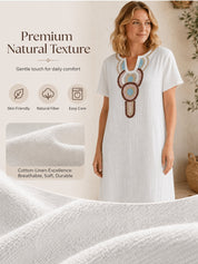 Boho Embroidered Cotton Linen Split Maxi Dress