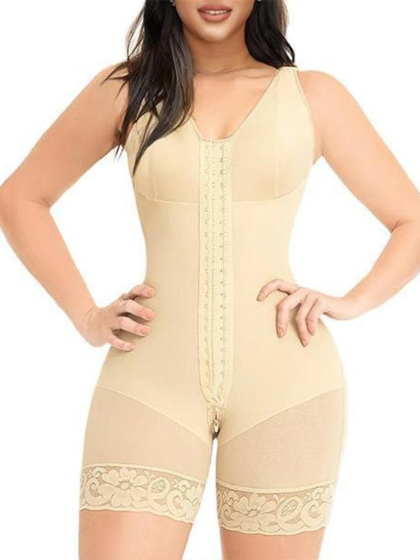 Women's built-in bra shapewear with zipper crotch