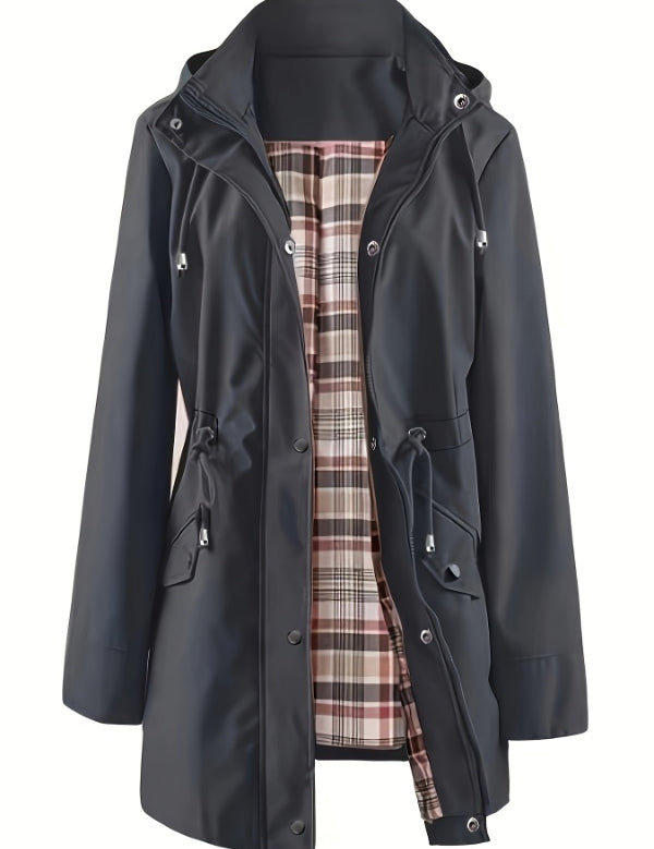 Solid Color Drawstring Zip Up Hooded Coat