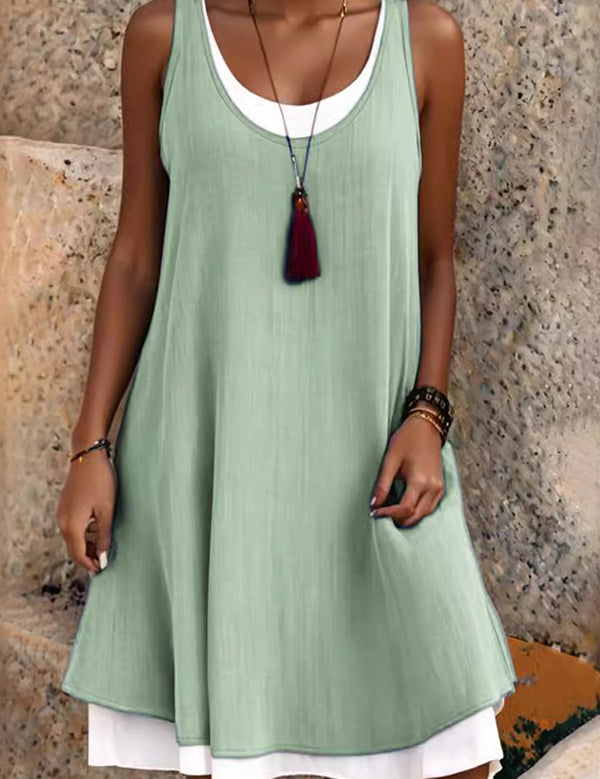 Casual Vacation Colorblock Sleeveless Summer Dress