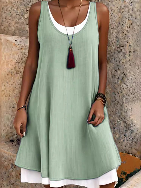 Casual Vacation Colorblock Sleeveless Summer Dress