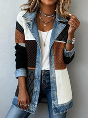 Ribbed Knit Jacket with Denim Trim