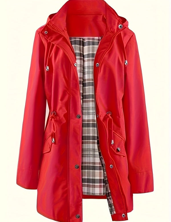 Solid Color Drawstring Zip Up Hooded Coat